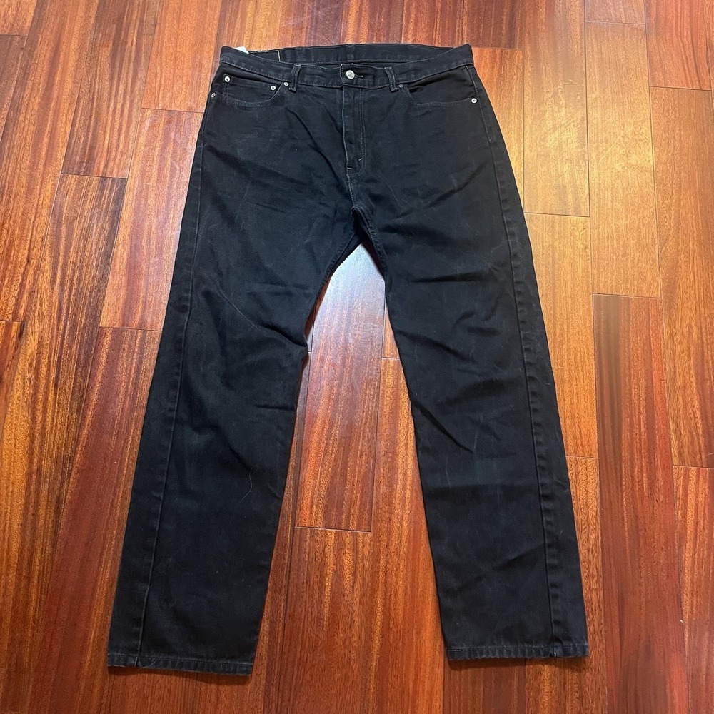 Levis Jeans Mens 38x34 (39x32) 505 Regular Straight Fit Black Grunge Work Casual